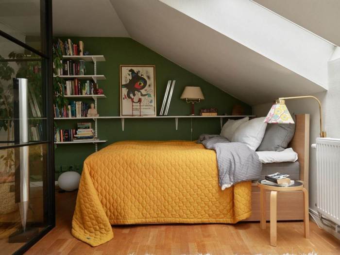 Slanted ceiling bedroom design